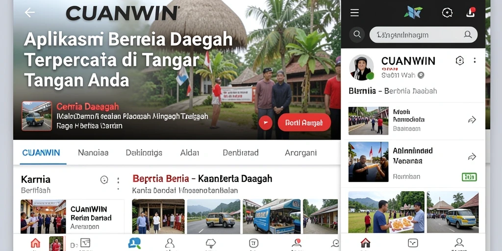 Antarmuka pengguna aplikasi CUANWIN untuk berita daerah.