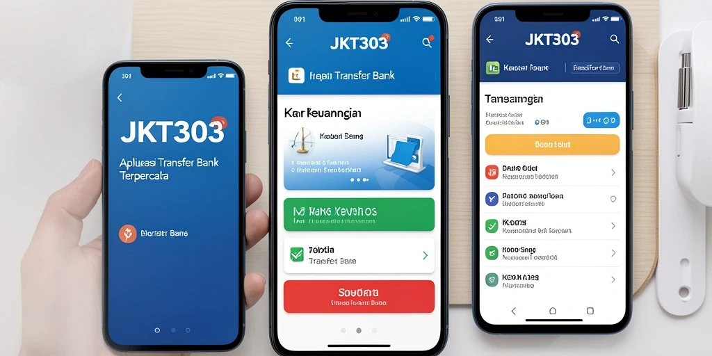 Tampilan antarmuka aplikasi JKT303 untuk Transfer Bank yang modern.