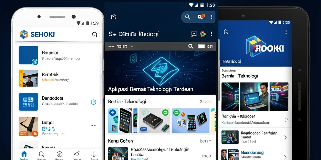 Antarmuka aplikasi SEHOKI menampilkan berita teknologi terbaru dengan desain yang bersih.