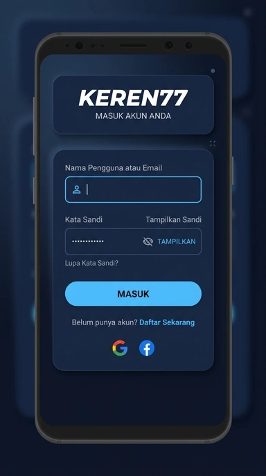 Tampilan halaman login keren77